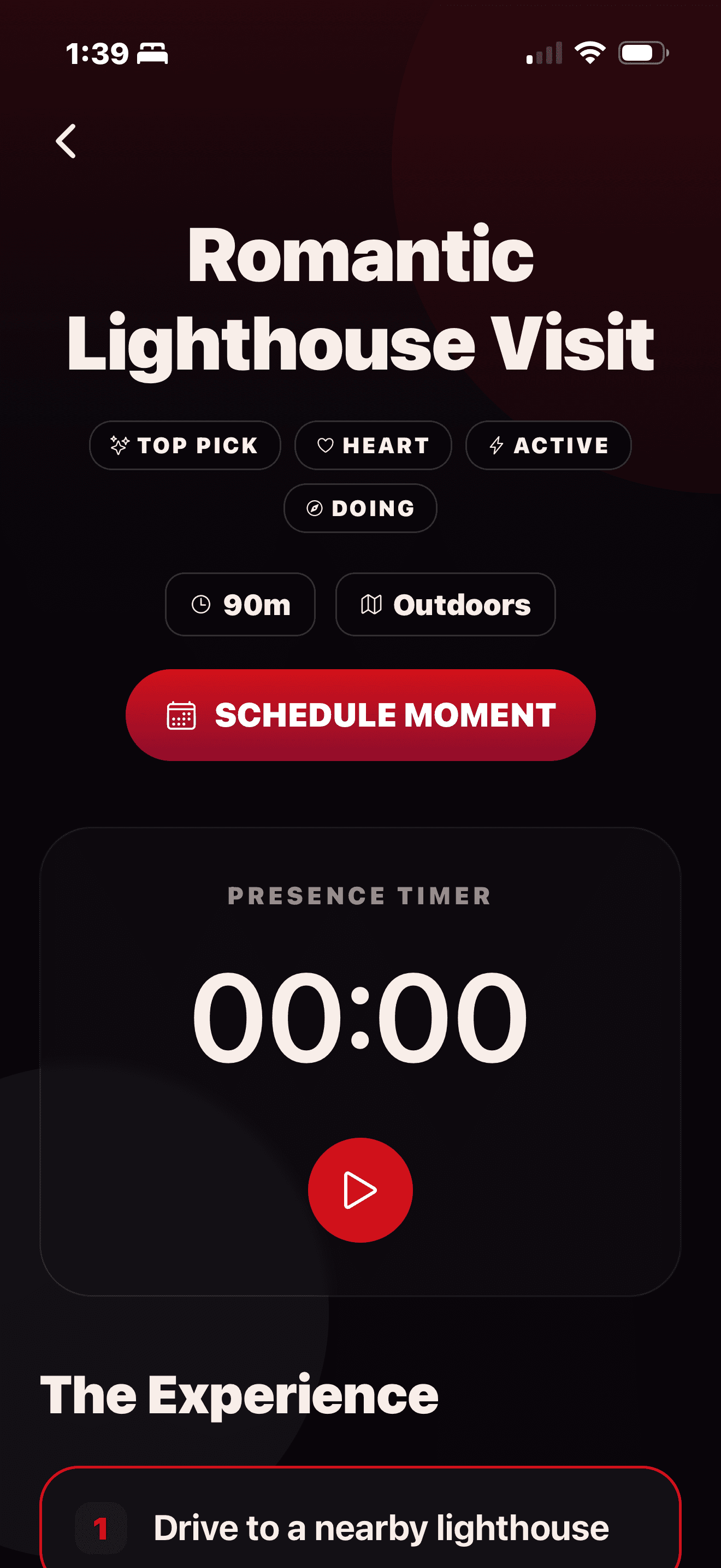 Between Us date idea screen for scheduling a shared moment together.